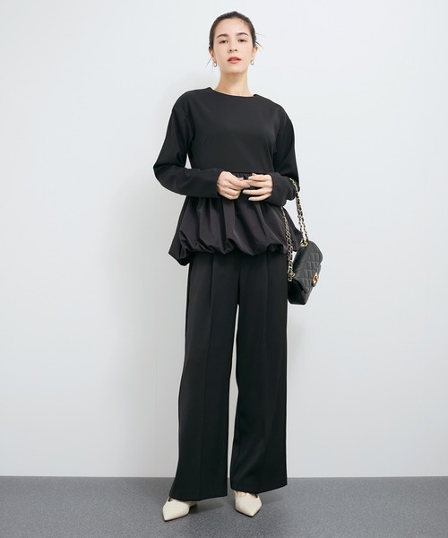 le cercle ADAM ET ROPE'(ルセルクルアダムエロペ)の「【セットアップ対応】タックスラックス(スラックス・レディース・ベージュ/ブラック・FREE)」の4枚目の写真