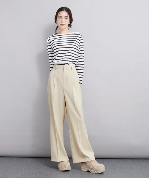 le cercle ADAM ET ROPE'(ルセルクルアダムエロペ)の「【セットアップ対応】タックスラックス(スラックス・レディース・ベージュ/ブラック・FREE)」の6枚目の写真