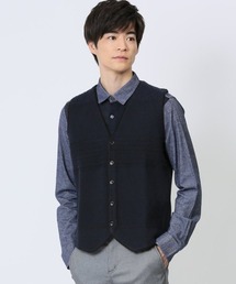 m.f.editorial（エムエフエディトリアル）の「m.f.エディトリアル メンズ ウォッシャブル　ふわもち パネルボーダー 前開きベスト（ベスト・メンズ）」