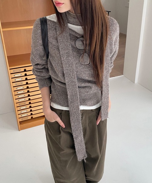 ルーズボートネックニット+スカーフSET（ニット/セーター）｜by muni:r