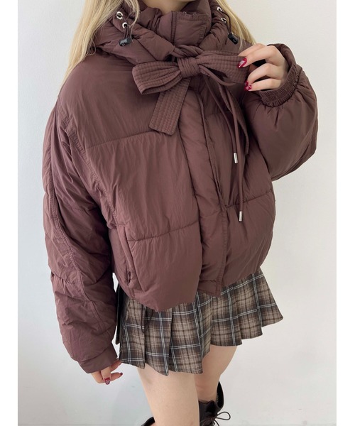 PHILLY(フィリー)の「【PHILLY】フード付リボン中綿ジャケット(ブルゾン・レディース・アイボリー/ブラック/ブラウン・FREE)」の14枚目の写真