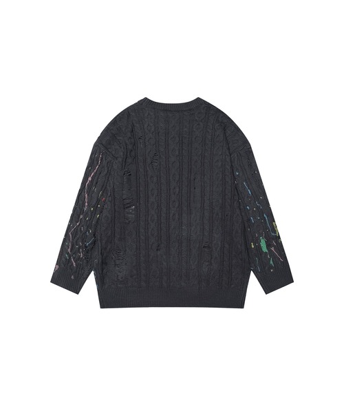 HOOK(フック)の「【HOOK】for girls ペイントプリントケーブル編みダメージニット (AW)(ニット/セーター・レディース・ブラウン/ダークグレー/ベージュ・XL/M/L)」の6枚目の写真