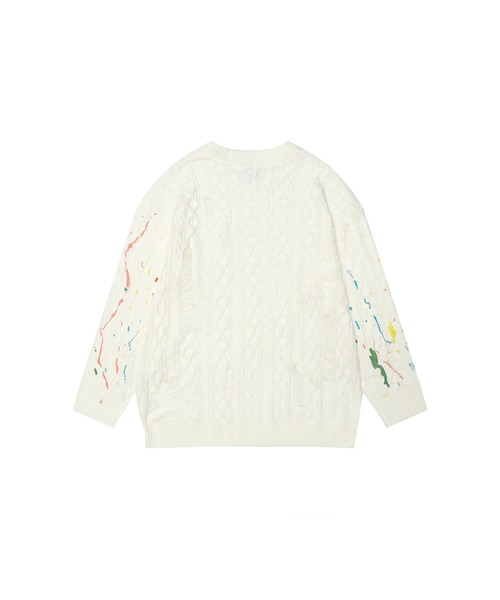 HOOK(フック)の「【HOOK】for girls ペイントプリントケーブル編みダメージニット (AW)(ニット/セーター・レディース・ブラウン/ダークグレー/ベージュ・XL/M/L)」の8枚目の写真