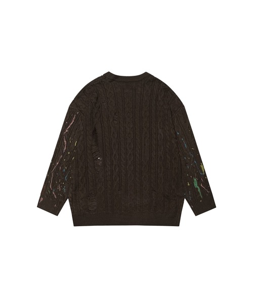 HOOK(フック)の「【HOOK】for girls ペイントプリントケーブル編みダメージニット (AW)(ニット/セーター・レディース・ブラウン/ダークグレー/ベージュ・XL/M/L)」の10枚目の写真