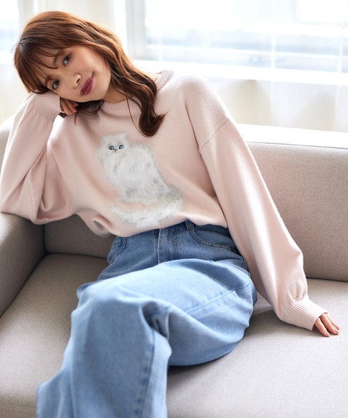 mysty woman(ミスティウーマン)の「【WEB限定】シャギーCATニットプルオーバー 282950(ニット/セーター・レディース・アイボリー/ライトピンク/チャコールグレー・FREE)」の3枚目の写真