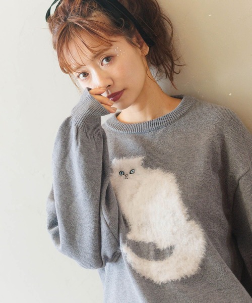 mysty woman(ミスティウーマン)の「【WEB限定】シャギーCATニットプルオーバー 282950(ニット/セーター・レディース・アイボリー/ライトピンク/チャコールグレー・FREE)」の2枚目の写真