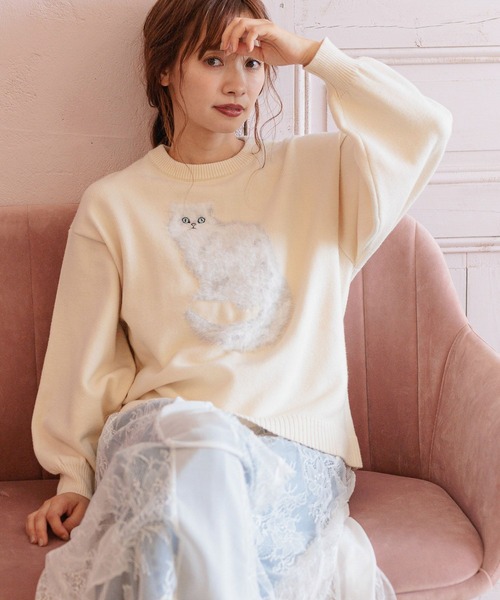 mysty woman(ミスティウーマン)の「【WEB限定】シャギーCATニットプルオーバー 282950(ニット/セーター・レディース・アイボリー/ライトピンク/チャコールグレー・FREE)」の5枚目の写真