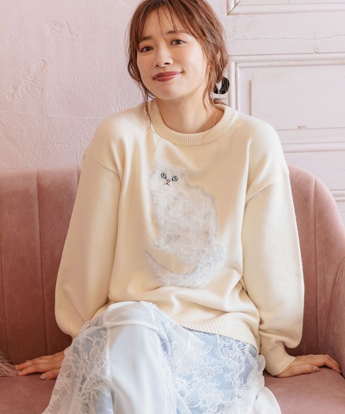 mysty woman(ミスティウーマン)の「【WEB限定】シャギーCATニットプルオーバー 282950(ニット/セーター・レディース・アイボリー/ライトピンク/チャコールグレー・FREE)」の6枚目の写真