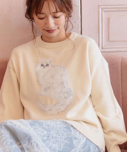mysty woman(ミスティウーマン)の「【WEB限定】シャギーCATニットプルオーバー 282950(ニット/セーター・レディース・アイボリー/ライトピンク/チャコールグレー・FREE)」の7枚目の写真