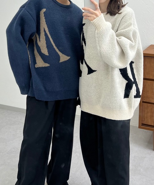 favclo.（ファブクロ）の「BIG LOGO KNIT / ビックロゴニット（ニット/セーター・レディース・アイボリー/ネイビー・FREE）」の2枚目の写真