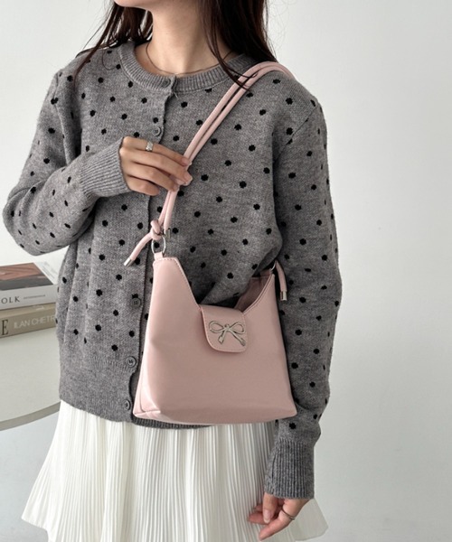 セール】【6色展開】リボンモチーフワンハンドルPUホーボーバッグ