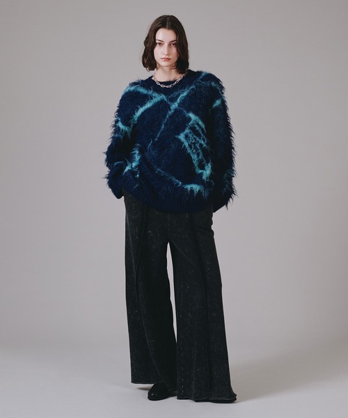 セール】ABSTRACT WOOL MIX LINE SHAGGY KNIT/アブストラクト
