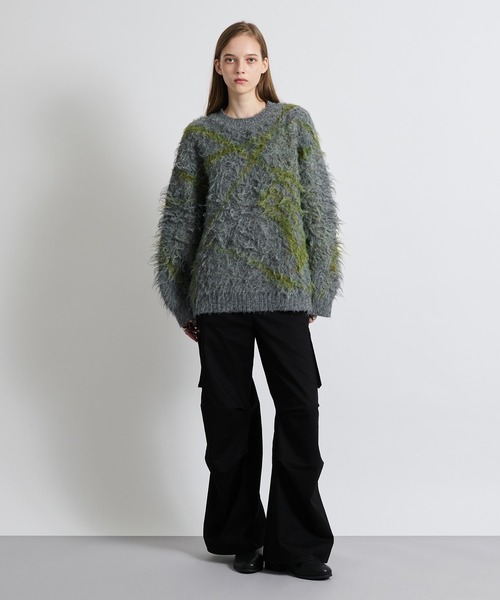 セール】ABSTRACT WOOL MIX LINE SHAGGY KNIT/アブストラクト