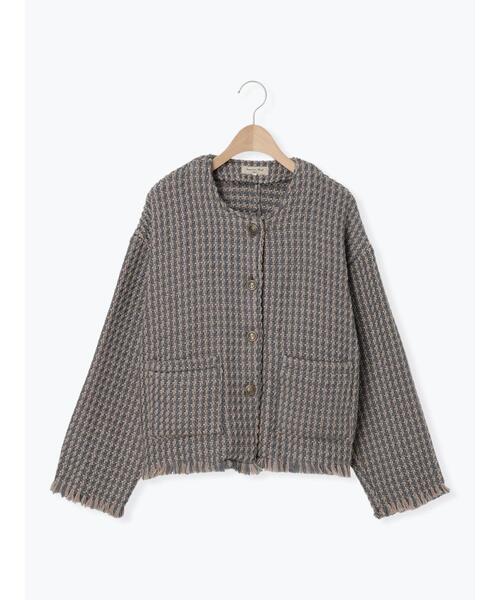 Samansa Mos2（サマンサ モスモス）の「クルーネックフリンジジャケット（ノーカラージャケット・レディース・グレー/ベージュ/ブラック・F）」の12枚目の写真