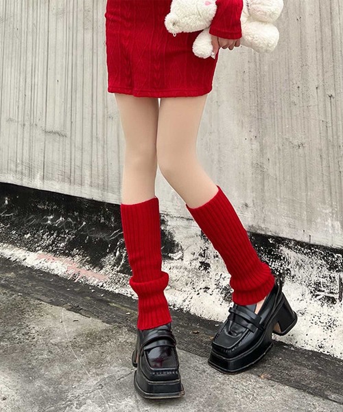 HOOK(フック)の「【HOOK】for girls リブ編み無地レッグウォーマー(レッグウォーマー・レディース・オフホワイト/ブラック/チョコ/ピンク/ライトグレー/ホワイト/レッド/グレー・FREE)」の8枚目の写真