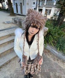 XU | ストリートファッション XU エックスユー shaggy flap cat beanie シャギーフラップキャットビーニー ニットキャップ ニット帽 シャギーニット帽 帽子 韓国ファッション 韓国ストリート Y2K(ニットキャップ/ビーニー)