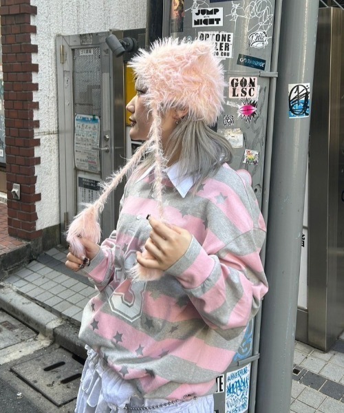 XU（エックスユー）の「【Never mind the XU】shaggy flap cat beanie / 【ネバーマインド ザ エックスユー】シャギーフラップ猫耳ニット帽子（ニットキャップ/ビーニー・レディース・ブラウン/チャコール/ピンク・ONE SIZE）」の17枚目の写真