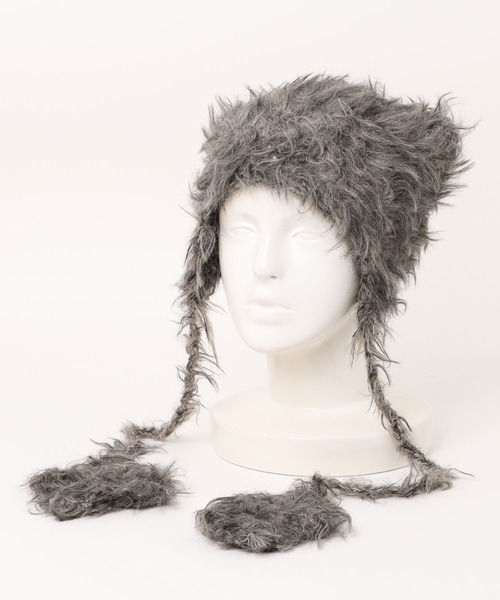 XU（エックスユー）の「【Never mind the XU】shaggy flap cat beanie / 【ネバーマインド ザ エックスユー】シャギーフラップ猫耳ニット帽子（ニットキャップ/ビーニー・レディース・ブラウン/チャコール/ピンク・ONE SIZE）」の4枚目の写真