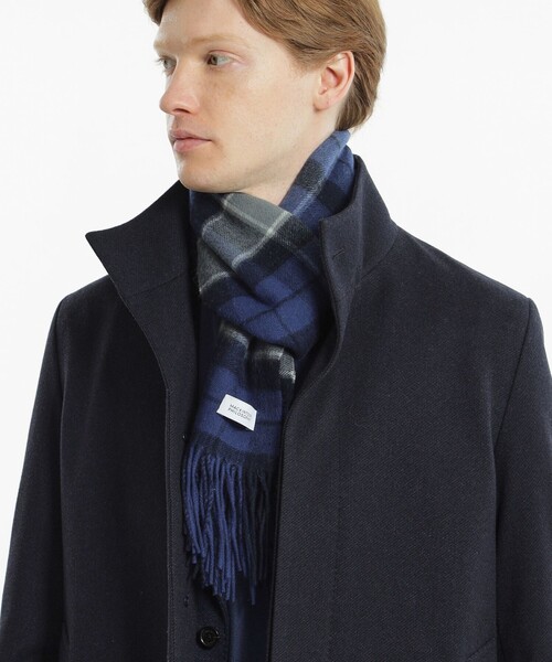 MACKINTOSH PHILOSOPHY（ﾏｯｷﾝﾄｯｼｭ ﾌｨﾛｿﾌｨｰ）の「ウール チェックマフラー（ストール/ショール・メンズ・オレンジ系その他5/ダークネイビー/グリーン系その他5・FREE）」の2枚目の写真