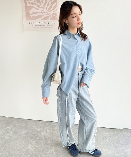 mily bilet(ミウィビレット)の「【mily bilet】ワンポイントが鍵!!着回し抜群。胸刺繍2wayストラップ付きストライプシャツ(長袖)(シャツ/ブラウス・レディース・ホワイト/ピンク/ブルー・MEDIUM/LARGE/X-LARGE/SMALL)」の7枚目の写真