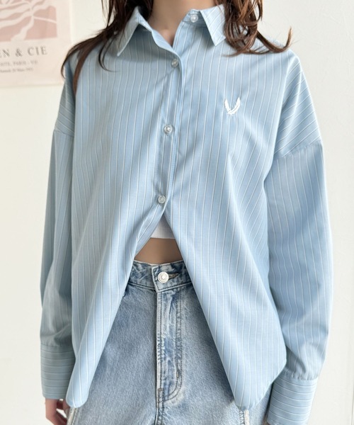 mily bilet(ミウィビレット)の「【mily bilet】ワンポイントが鍵!!着回し抜群。胸刺繍2wayストラップ付きストライプシャツ(長袖)(シャツ/ブラウス・レディース・ホワイト/ピンク/ブルー・MEDIUM/LARGE/X-LARGE/SMALL)」の16枚目の写真