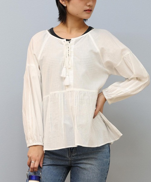 ムラサキスポーツ(ムラサキスポーツ)の「RIKKA FEMME/リッカファム 半袖シャツ/ブラウス RF25SS19(シャツ/ブラウス・レディース・サックスブルー/ホワイト/ブラック・FREE)」の1枚目の写真