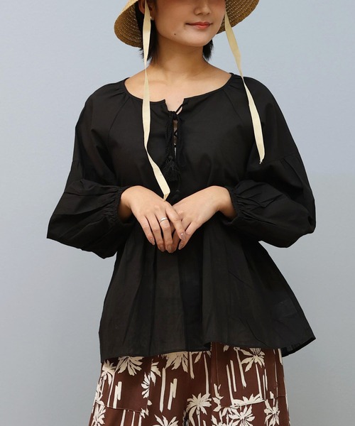 ムラサキスポーツ(ムラサキスポーツ)の「RIKKA FEMME/リッカファム 半袖シャツ/ブラウス RF25SS19(シャツ/ブラウス・レディース・サックスブルー/ホワイト/ブラック・FREE)」の2枚目の写真