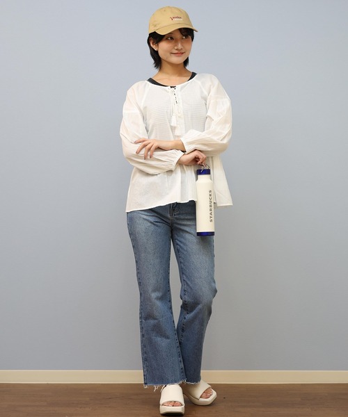 ムラサキスポーツ(ムラサキスポーツ)の「RIKKA FEMME/リッカファム 半袖シャツ/ブラウス RF25SS19(シャツ/ブラウス・レディース・サックスブルー/ホワイト/ブラック・FREE)」の7枚目の写真