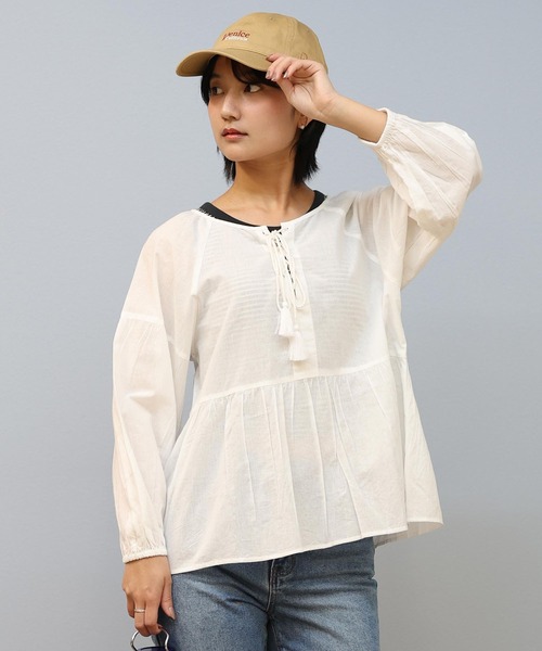 ムラサキスポーツ(ムラサキスポーツ)の「RIKKA FEMME/リッカファム 半袖シャツ/ブラウス RF25SS19(シャツ/ブラウス・レディース・サックスブルー/ホワイト/ブラック・FREE)」の5枚目の写真