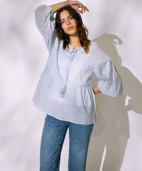 ムラサキスポーツ(ムラサキスポーツ)の「RIKKA FEMME/リッカファム 半袖シャツ/ブラウス RF25SS19(シャツ/ブラウス・レディース・サックスブルー/ホワイト/ブラック・FREE)」の21枚目の写真