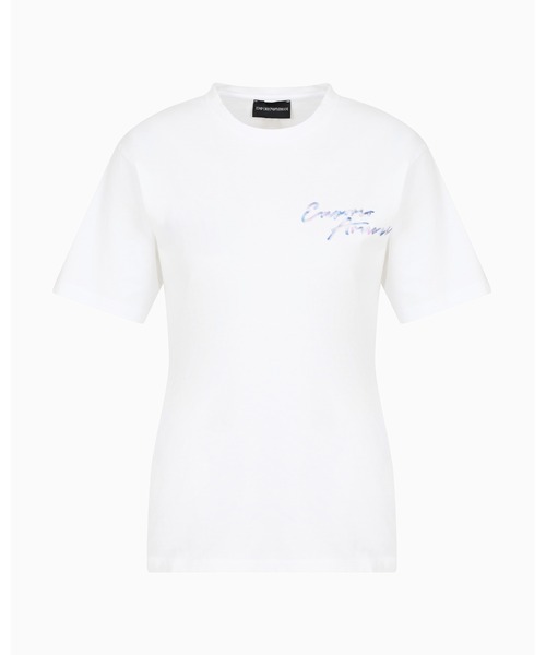 EMPORIO ARMANI（エンポリオアルマーニ）の「【エンポリオ アルマーニ】Tシャツ ジャージー マルチカラーロゴ刺繍（Tシャツ/カットソー・レディース・ホワイト/ネイビー・LARGE/MEDIUM/SMALL/X-SMALL）」の4枚目の写真