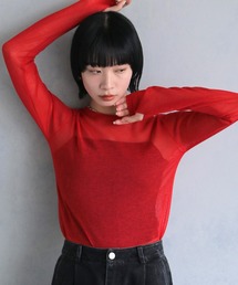 【cheriella】フィンガーホールシアークルーネックニット FINGER HOLE SHEER CREW NECK KNIT