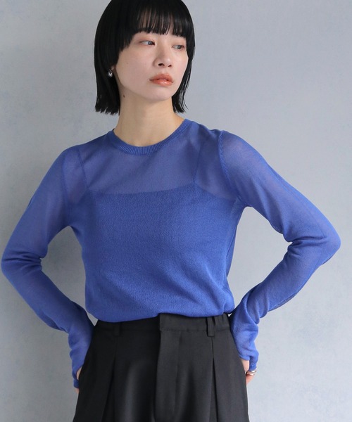 cheriella（シェリエラ）の「【cheriella】フィンガーホールシアークルーネックニット FINGER HOLE SHEER CREW NECK KNIT（ニット/セーター・レディース・ブラック/ミント/レッド/ホワイト/ブルー・M）」の4枚目の写真