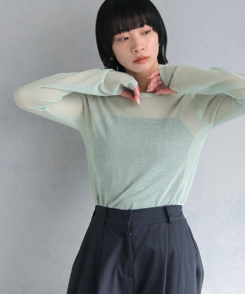 cheriella（シェリエラ）の「【cheriella】フィンガーホールシアークルーネックニット FINGER HOLE SHEER CREW NECK KNIT（ニット/セーター・レディース・ブラック/ミント/レッド/ホワイト/ブルー・M）」の3枚目の写真