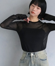 【cheriella】フィンガーホールシアークルーネックニット FINGER HOLE SHEER CREW NECK KNIT