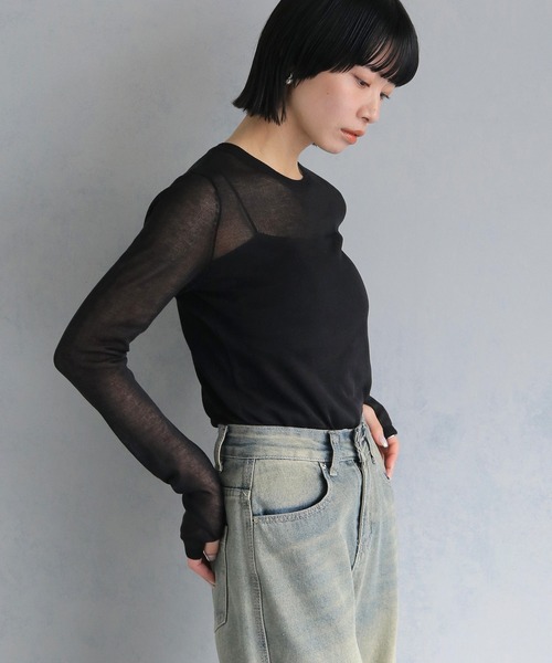 cheriella（シェリエラ）の「【cheriella】フィンガーホールシアークルーネックニット FINGER HOLE SHEER CREW NECK KNIT（ニット/セーター・レディース・ブラック/ミント/レッド/ホワイト/ブルー・M）」の20枚目の写真