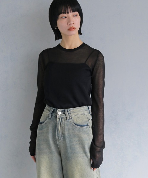 cheriella（シェリエラ）の「【cheriella】フィンガーホールシアークルーネックニット FINGER HOLE SHEER CREW NECK KNIT（ニット/セーター・レディース・ブラック/ミント/レッド/ホワイト/ブルー・M）」の18枚目の写真