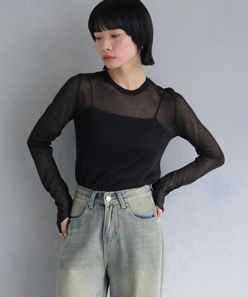 cheriella（シェリエラ）の「【cheriella】フィンガーホールシアークルーネックニット FINGER HOLE SHEER CREW NECK KNIT（ニット/セーター・レディース・ブラック/ミント/レッド/ホワイト/ブルー・M）」の17枚目の写真