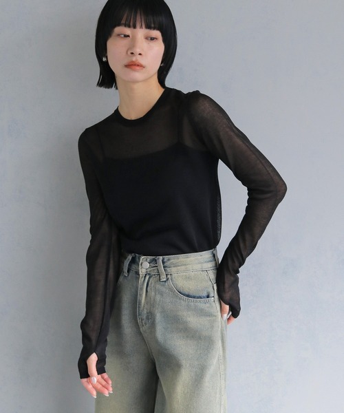 cheriella（シェリエラ）の「【cheriella】フィンガーホールシアークルーネックニット FINGER HOLE SHEER CREW NECK KNIT（ニット/セーター・レディース・ブラック/ミント/レッド/ホワイト/ブルー・M）」の19枚目の写真