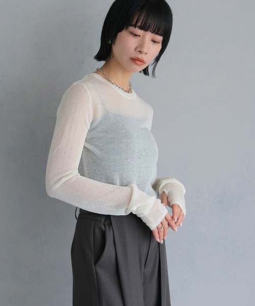 cheriella（シェリエラ）の「【cheriella】フィンガーホールシアークルーネックニット FINGER HOLE SHEER CREW NECK KNIT（ニット/セーター・レディース・ブラック/ミント/レッド/ホワイト/ブルー・M）」の11枚目の写真