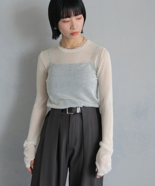cheriella（シェリエラ）の「【cheriella】フィンガーホールシアークルーネックニット FINGER HOLE SHEER CREW NECK KNIT（ニット/セーター・レディース・ブラック/ミント/レッド/ホワイト/ブルー・M）」の10枚目の写真