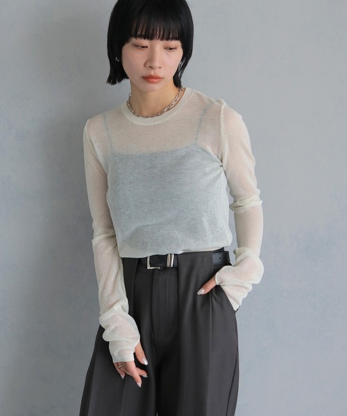 cheriella（シェリエラ）の「【cheriella】フィンガーホールシアークルーネックニット FINGER HOLE SHEER CREW NECK KNIT（ニット/セーター・レディース・ブラック/ミント/レッド/ホワイト/ブルー・M）」の9枚目の写真