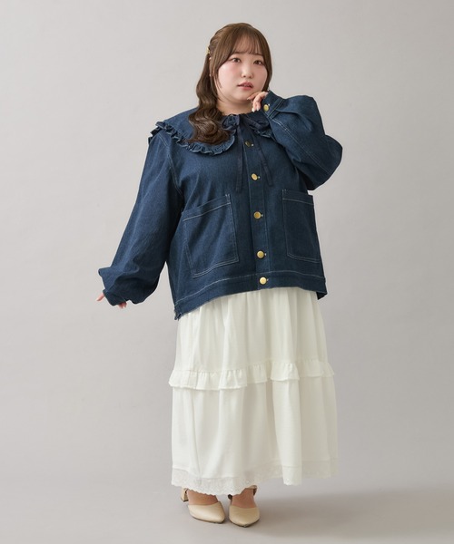 Louiosy（ルオシー）の「【大きいサイズ】つけ襟+ノーカラーデニムジャケット（ノーカラージャケット・レディース・インディゴブルー/ホワイト系その他・LL/3L/4L）」の14枚目の写真