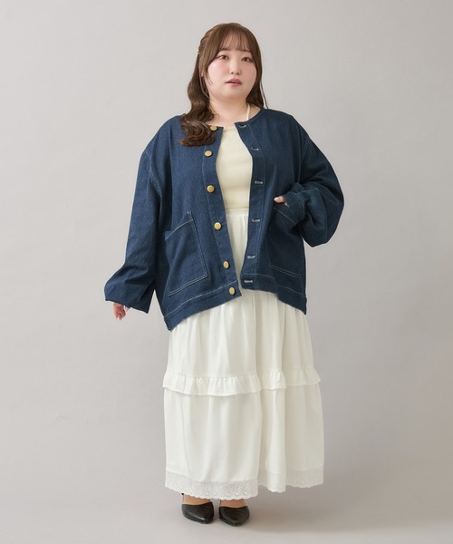 太*郎様 Louiosy ルオシー つけ襟+ノーカラーデニムジャケット 大きいサイズ】つけ襟+ノーカラーデニムジャケット（ノーカラー
