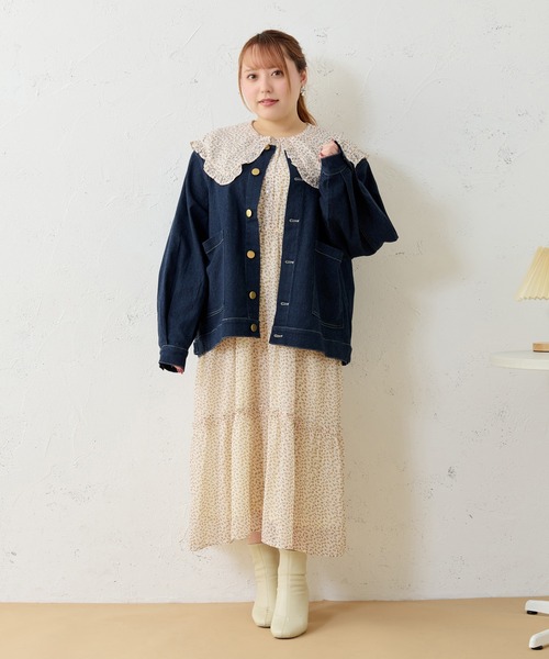 Louiosy（ルオシー）の「【大きいサイズ】つけ襟+ノーカラーデニムジャケット（ノーカラージャケット・レディース・インディゴブルー/ホワイト系その他・LL/3L/4L）」の21枚目の写真