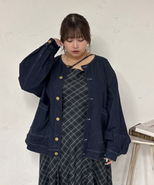 太*郎様 Louiosy ルオシー つけ襟+ノーカラーデニムジャケット 大きいサイズ】つけ襟+ノーカラーデニムジャケット（ノーカラー