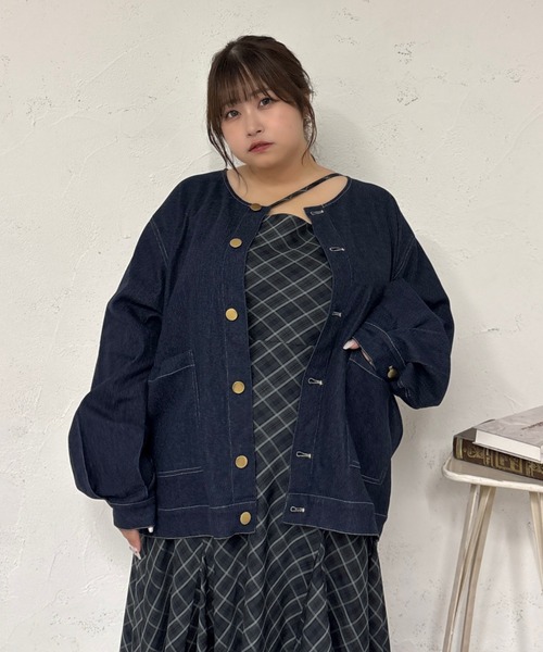 太*郎様 Louiosy ルオシー つけ襟+ノーカラーデニムジャケット Louiosy ジャケット ノーカラージャケット 「大きいサイズ」つけ