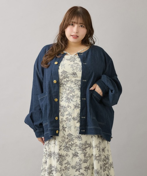 太*郎様 Louiosy ルオシー つけ襟+ノーカラーデニムジャケット Louiosy ジャケット ノーカラージャケット 「大きいサイズ」つけ
