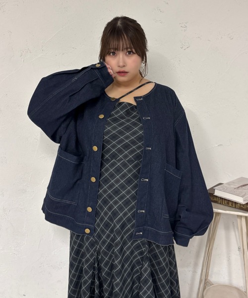 太*郎様 Louiosy ルオシー つけ襟+ノーカラーデニムジャケット Louiosy ジャケット ノーカラージャケット 「大きいサイズ」つけ