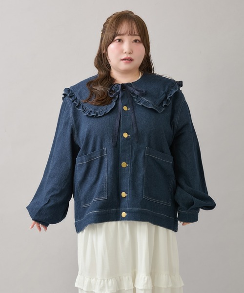 期間限定値下げ中！ほぼ未使用品Louiosyつけ襟ノーカラーデニムジャケットLL 大きいサイズ】つけ襟+ノーカラーデニムジャケット（ノーカラー